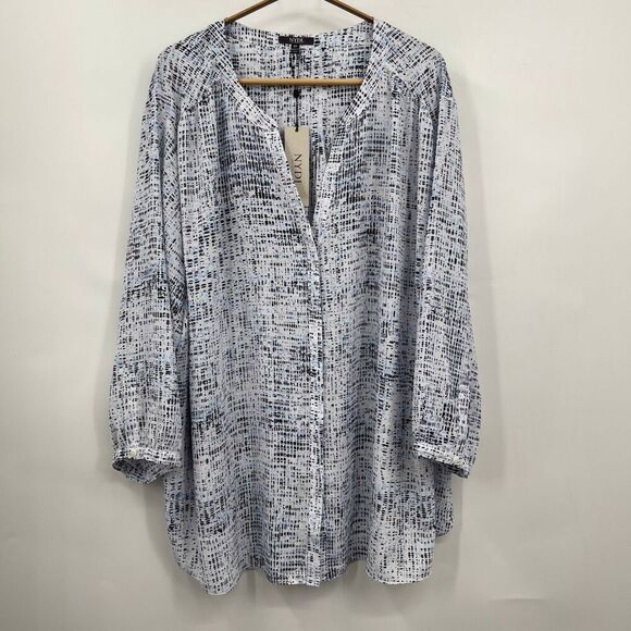 NYDJ Multicolor Split Neck Button Up 3/4 Sleeve Pintuck Blouse Size 3X NWT - Picture 1 of 10